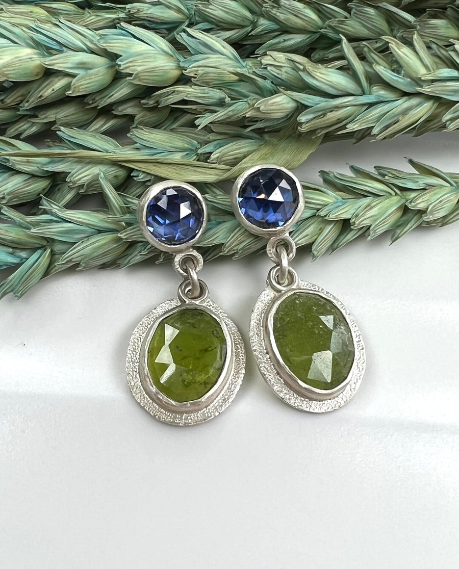 One of a Kind - Tanzanite and Vesuviante Post Earrings