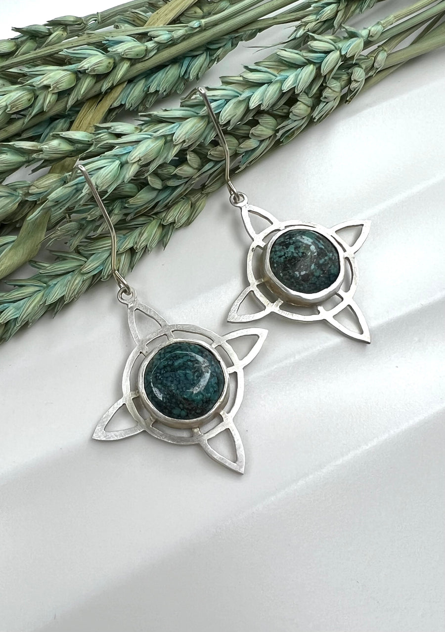 One of a Kind - Natural Tibetan Turquoise Witch's Knot Earrings