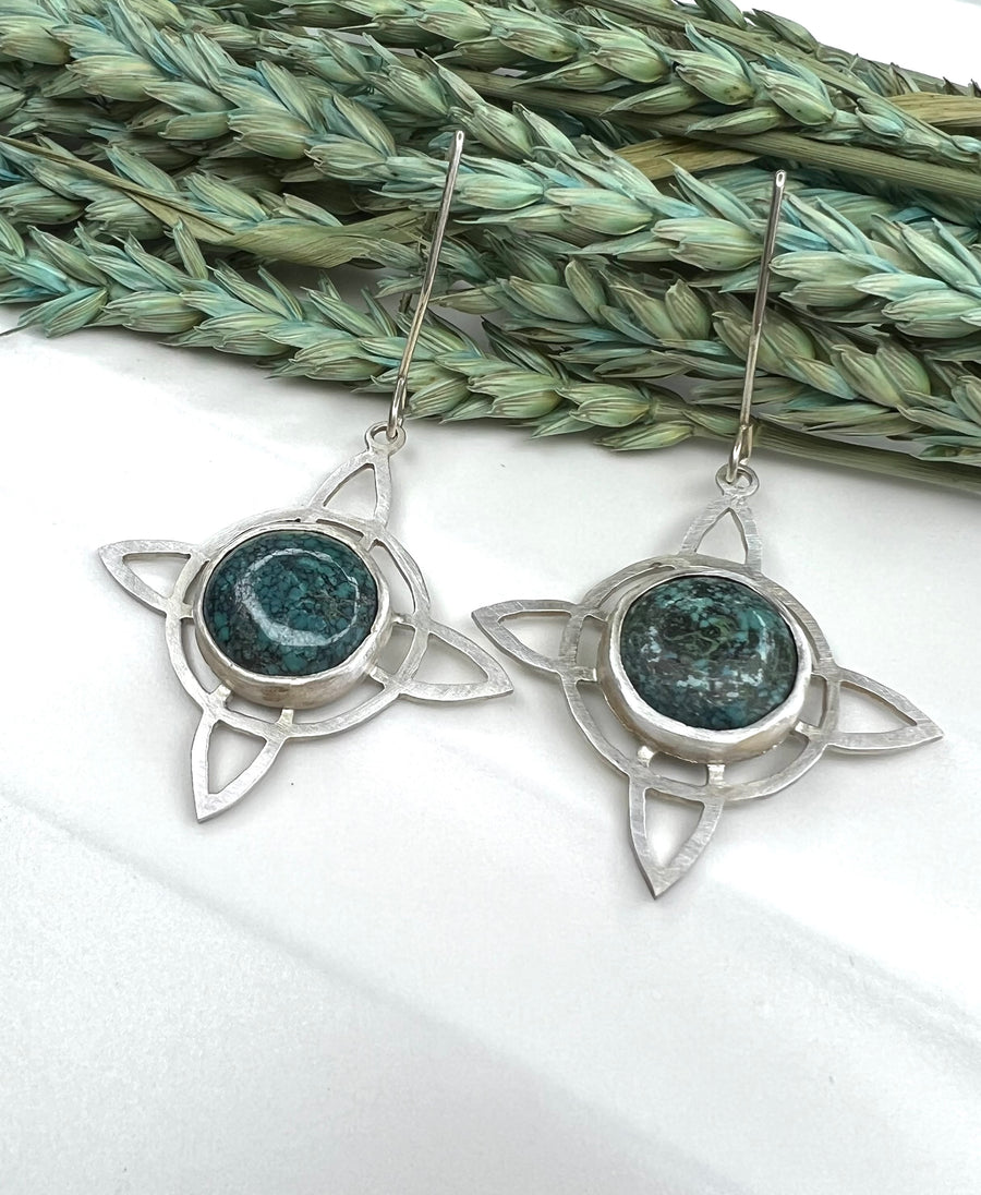 One of a Kind - Natural Tibetan Turquoise Witch's Knot Earrings