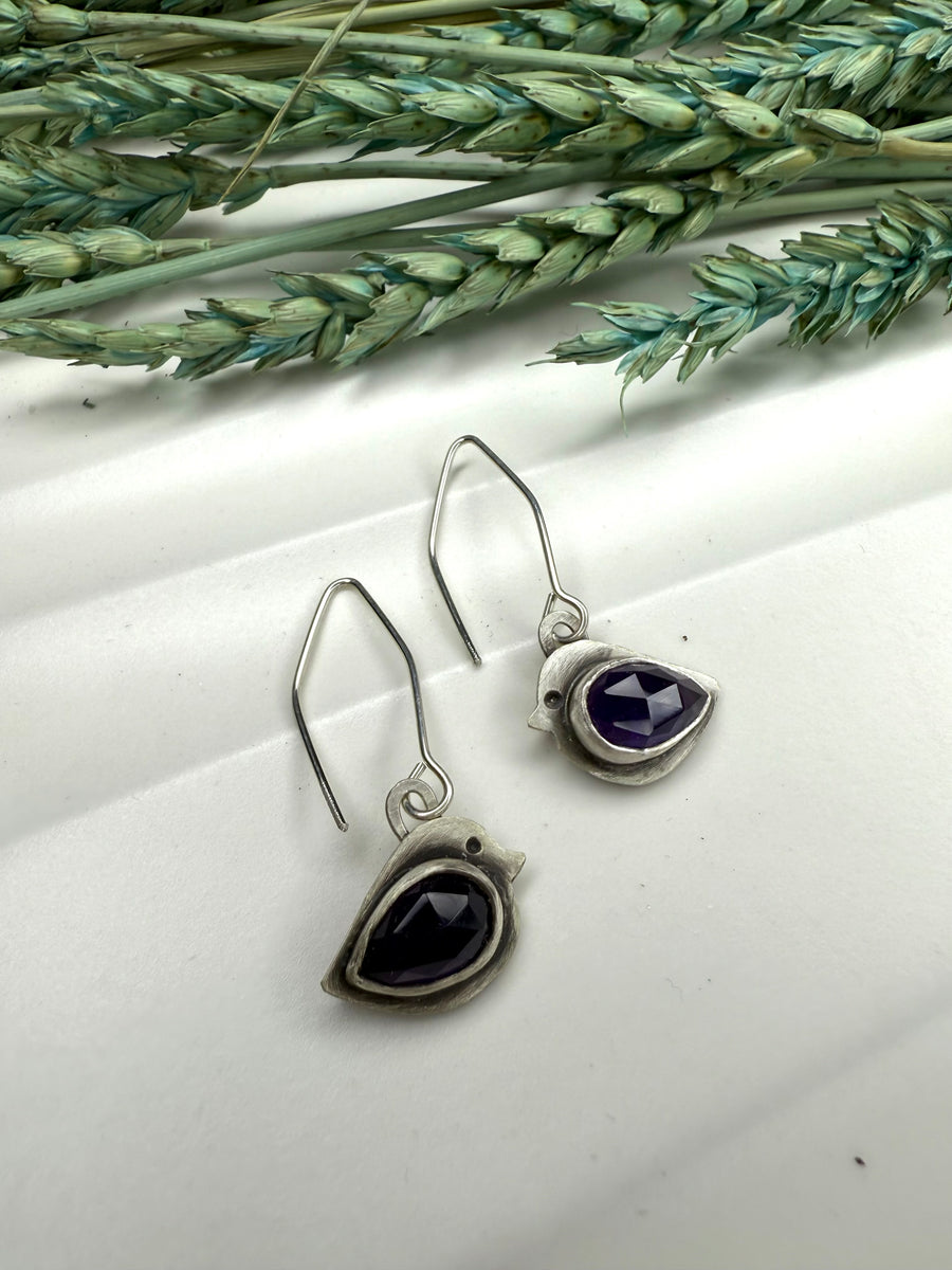 One of a Kind - Amethyst Songbird Earrings