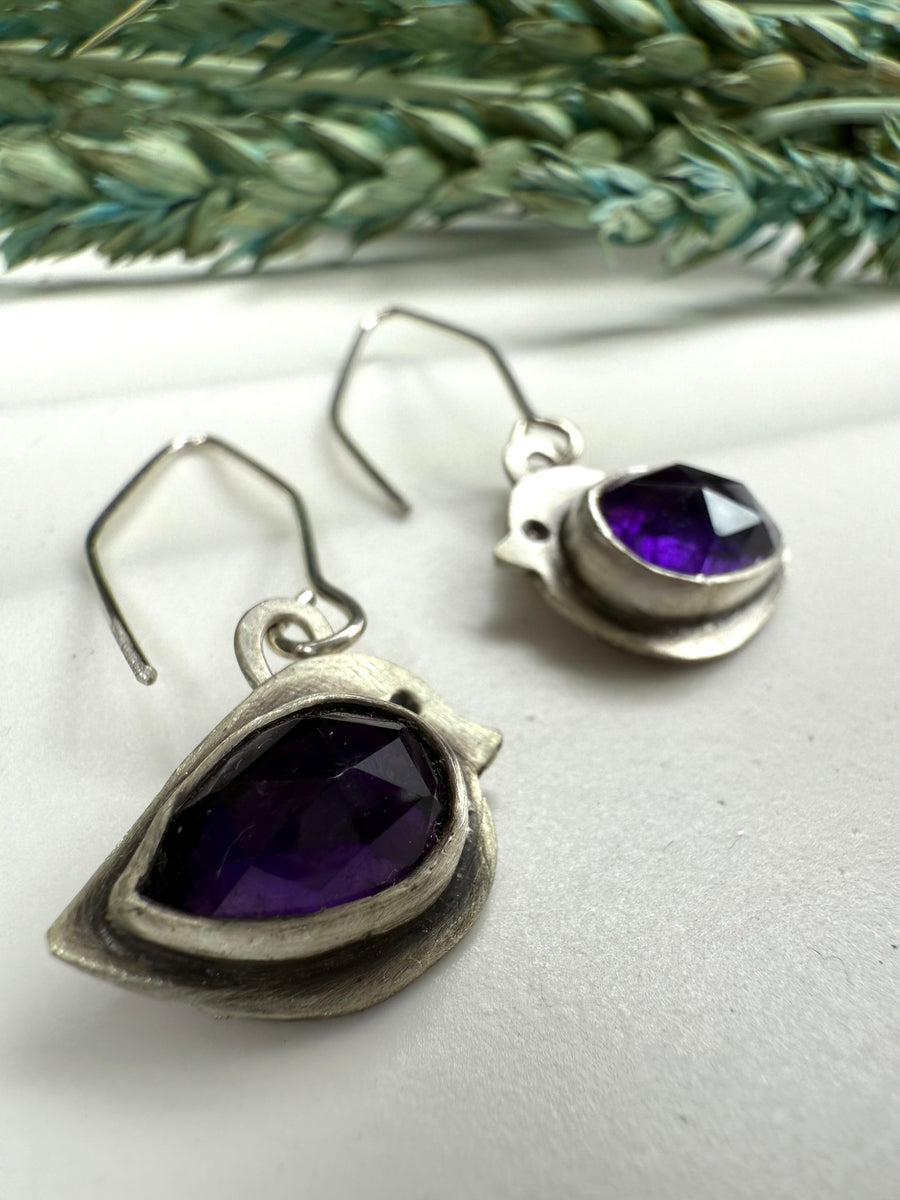 One of a Kind - Amethyst Songbird Earrings