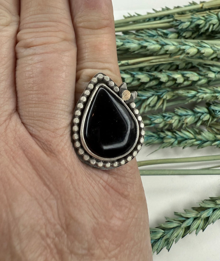 One of a Kind - Onyx Ring with Gold Accent Size 7.25