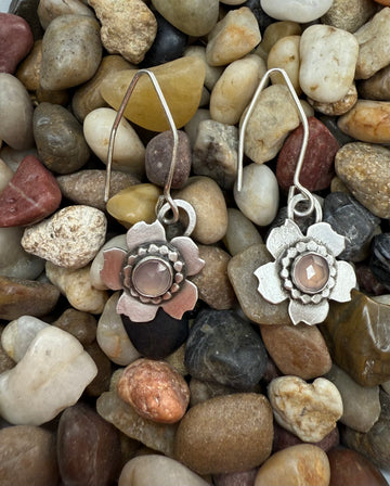 One of a Kind - Pink Chalcedony Flower Earrings