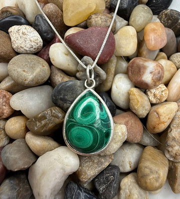 One of a Kind - Malachite Pendant, Teardrop Shaped