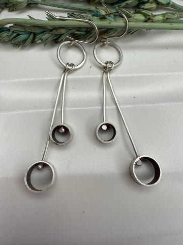 Minimalism Earrings - Hoops with Double Cylinder Dangles - V26