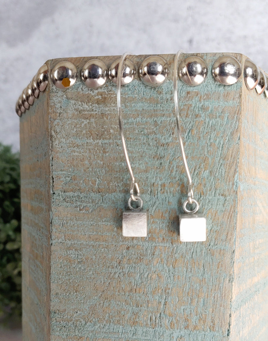 Minimalism Collection - Open Hoop Earring with Sterling Cube Detail - MARTINIJewels