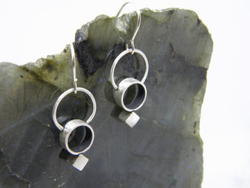 Minimalism Collection - Cylinder Halo Earrings with Bias Square Detail - MARTINIJewels