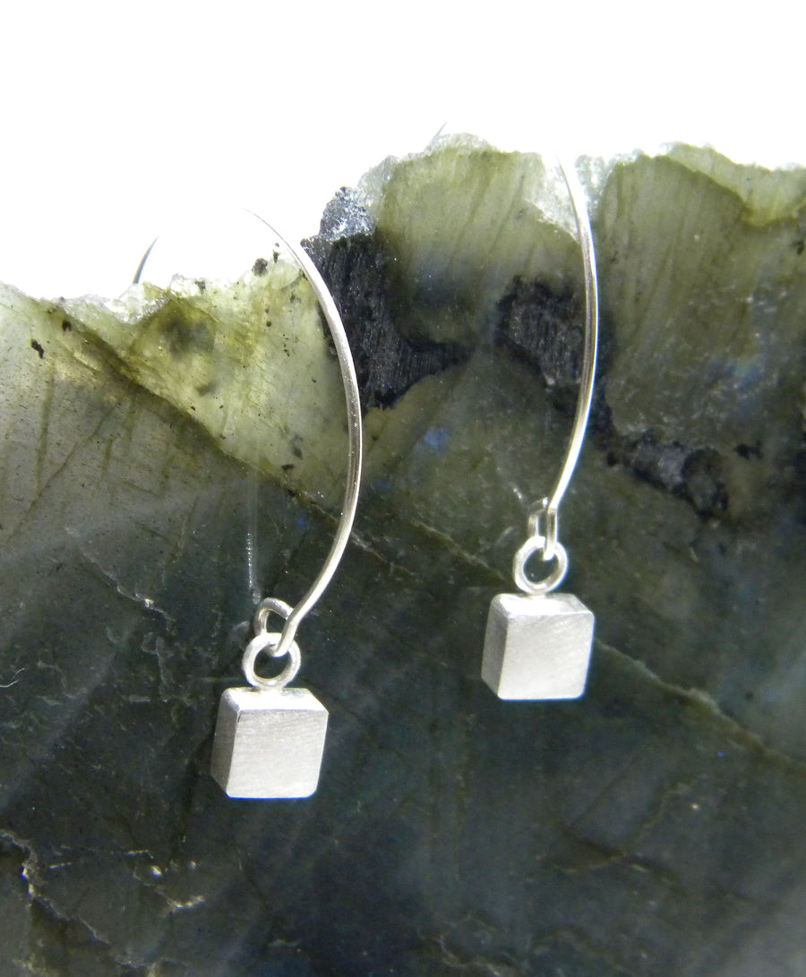 Minimalism Collection - Open Hoop Earring with Sterling Cube Detail - MARTINIJewels